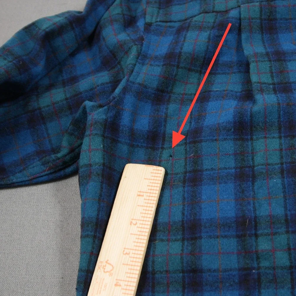 Pendleton Vintage Plaid Wool Flannel Men Shirt L Western Blue Logger Cabin Retro